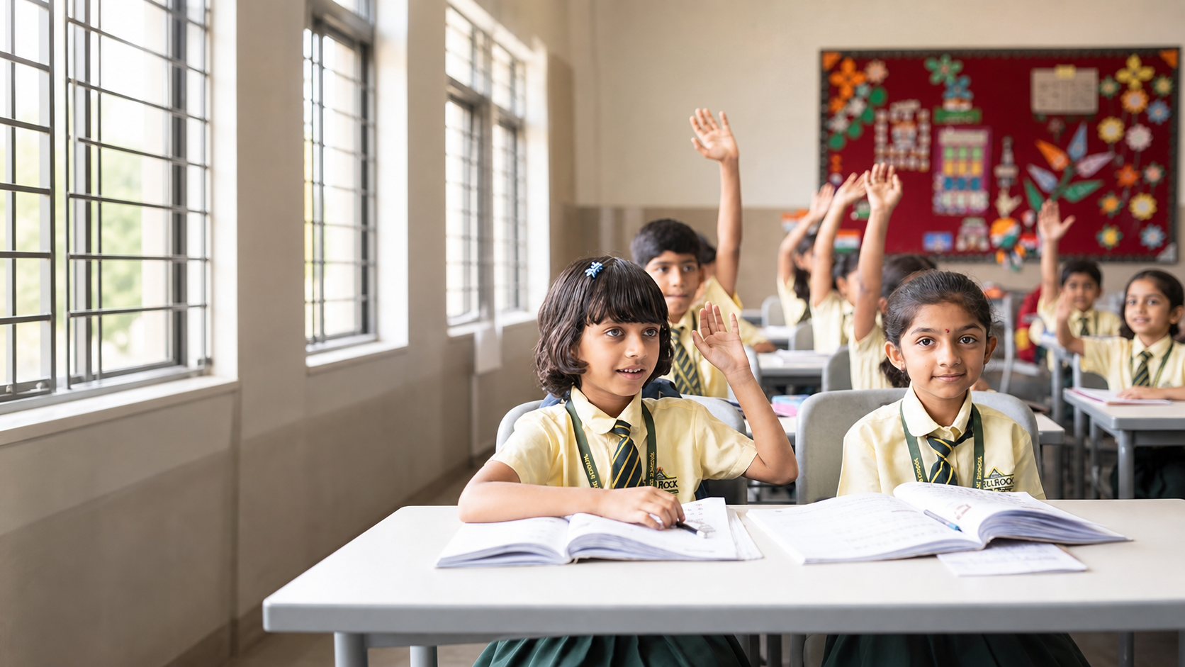 Students inside Hill Rock National Public School classroom